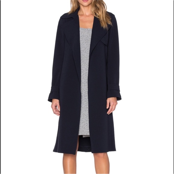 Theory Oaklane Admiral Crepe Trench Coat in Black Women’s Large - Picture 1 of 16